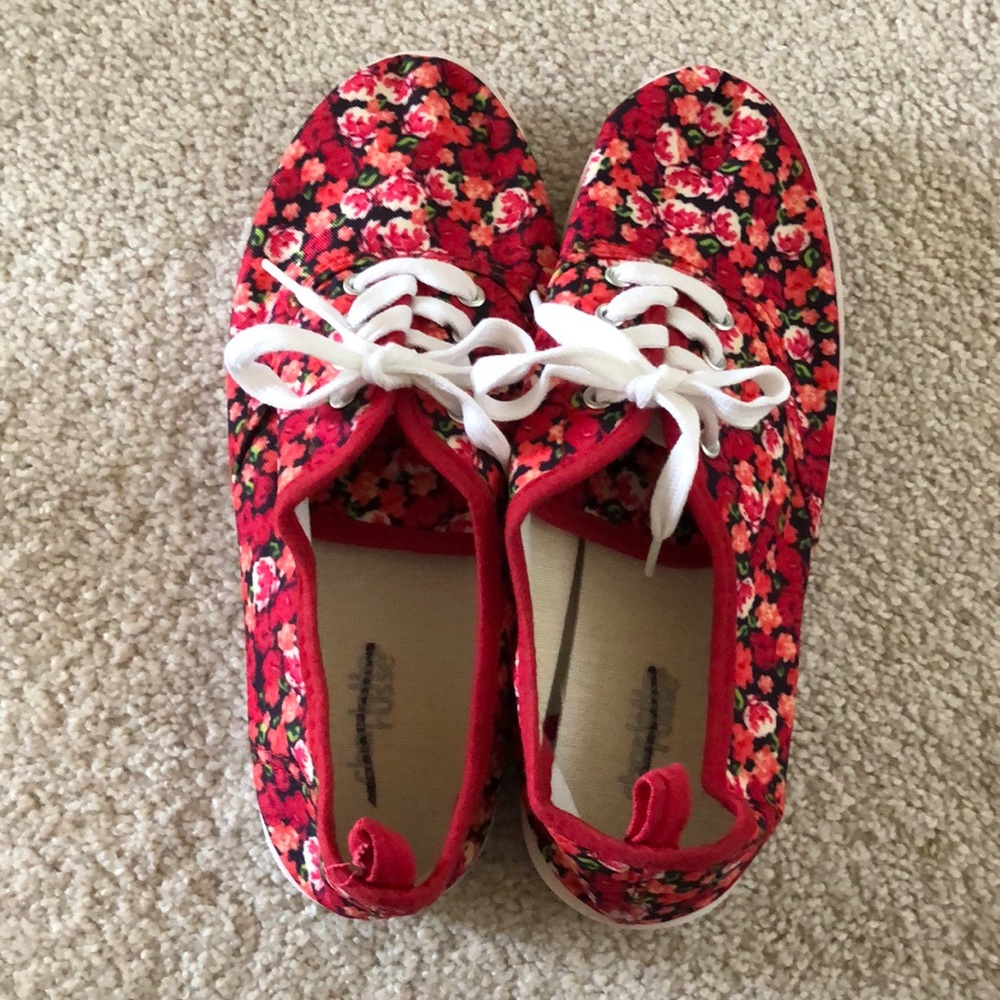 Charlotte Russe red floral fabric sneaker spring summer 8